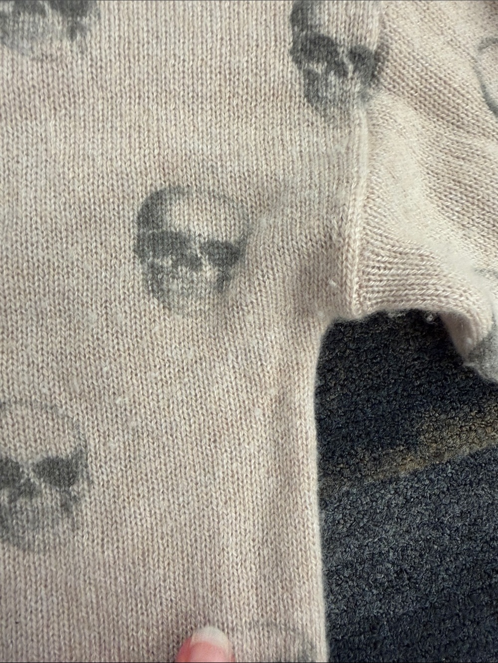 Skull Cashmere Light Tan/Brown Skull-Print Button Cardigan - Picture 10 of 10